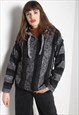 Vintage Baja Mexican Drug Rug Hoodie Striped Grey