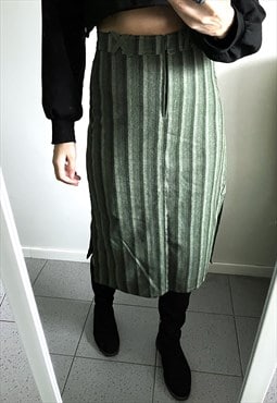 Retro Wool Striped Skirt In Green 