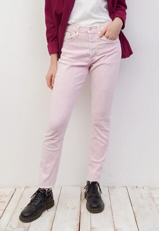 501 Pink W28 L30 Jeans Stretch Denim Trousers Cropped Pants