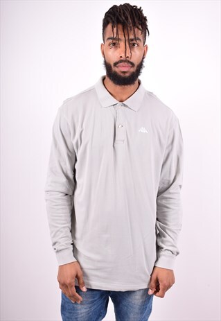 KAPPA MENS VINTAGE POLO SHIRT LONG SLEEVE XL GREY 90'S