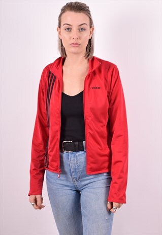ADIDAS WOMENS VINTAGE TRACKSUIT TOP JACKET SMALL RED 90'S