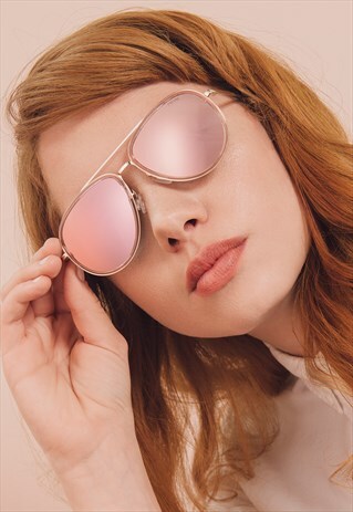 SUNNY PINK MIRROR LENS WOMENS AVIATOR SUNGLASSES