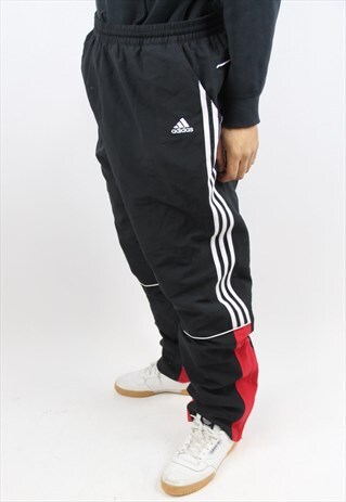 VINTAGE ADIDAS BLACK PATTERNED TRACKSUIT BOTTOMS