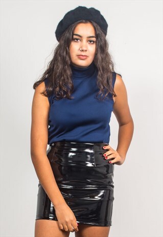 VINTAGE 90'S NAVY BLUE TURTLE NECK SLEEVELESS VEST TOP