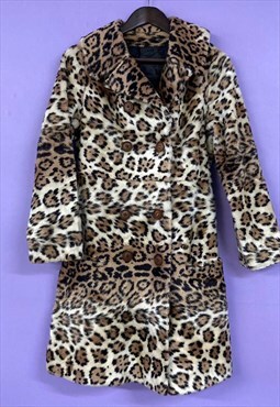 70s-style Faux fur Leopard print dress coat
