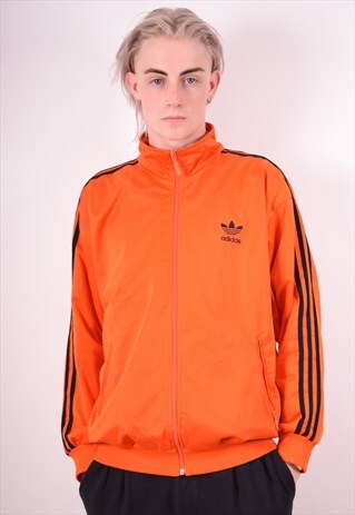 ADIDAS MENS VINTAGE TRACKSUIT TOP JACKET MEDIUM ORANGE 90S
