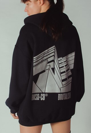 BLACK HEAVYWEIGHT HOODIE WITH REFLECTIVE BUILDING