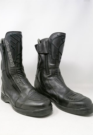 DAYTONA BLACK LEATHER MOTORCYCLE BOOT WITH LOGO