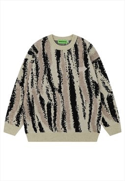 Stripe print sweater knitted zebra jumper rave top in black