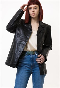 90s Oversized Leather Blazer Jacket Y2K Leather Jacket 5006