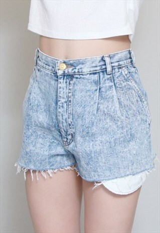 VINTAGE 1990'S EXPLORER ACID WASH BLUE DENIM SHORTS