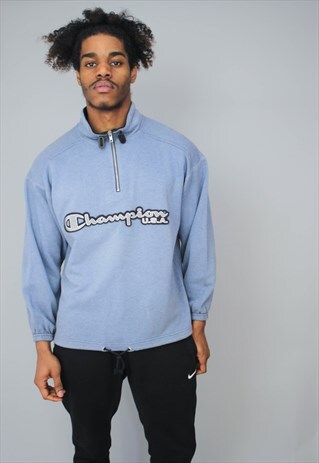 VINTAGE 1/4 ZIP CHAMPION SPELL OUT LOGO SWEATSHIRT