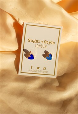Vibrant Blue Mini Coloured Rustic Heart Stud Earrings