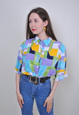 70S ABSTRACT MULTICOLOR SHIRT, VINTAGE ACID PRINT HOLIDAYS