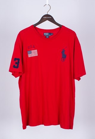 VINTAGE 90S RED USA FLAG T-SHIRT RALPH LAUREN