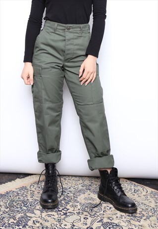 VINTAGE KHAKI GREEN CAMO MILITARY COMBAT PANTS TROUSERS