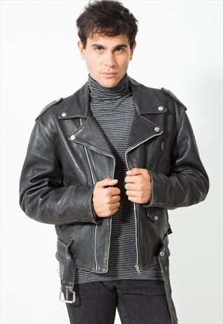 VINTAGE BIKER LEATHER JACKET / S31