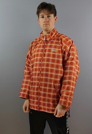 VINTAGE ADIDAS WINDBREAKER IN NOVA CHECK RED WITH EMRBOIDERE