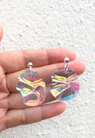 HANDMADE UNEVEN HOLOGRAPHIC STUD EARRING