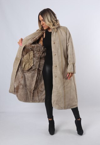 SHEEPSKIN SUEDE SHEARLING COAT LEATHER JACKET UK 16 (BJ6Q)