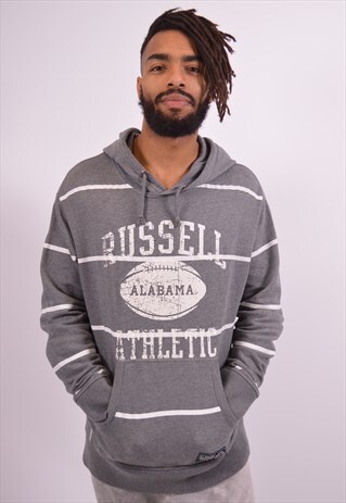 RUSSELL ATHLETIC MENS VINTAGE HOODIE JUMPER LARGE GREY 90S