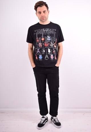 MENS VINTAGE T-SHIRT TOP LARGE BLACK 90'S