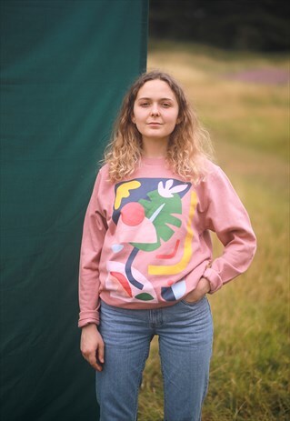 ECO-PRINTED SWEATER, WITH HAND PAINTED ABSTRACT ART