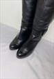 VINTAGE BLACK REAL LEATHER KNEE HIGH BOOTS
