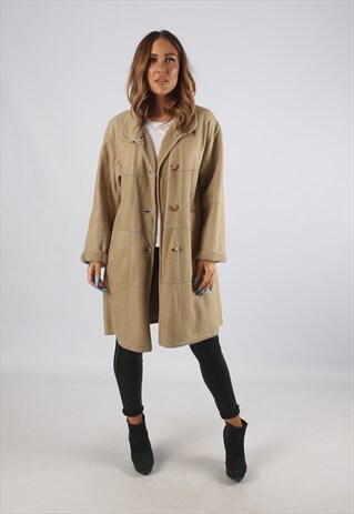 VINTAGE SHEEPSKIN LEATHER SHEARLING COAT UK L 14 (94P)