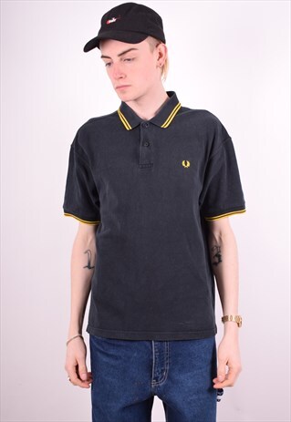 FRED PERRY MENS VINTAGE POLO SHIRT MEDIUM BLACK 90'S