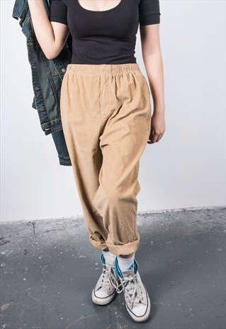 VINTAGE 1990S BEIGE CORDUROY HIGH-WAISTED TROUSERS