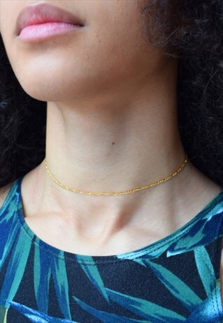 GOLD FIGARO CHAIN FINE CHOKER HANDMADE