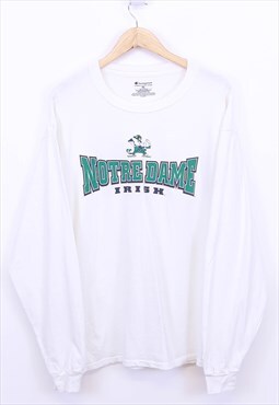 Vintage Champion T Shirt White Long Sleeve Notre Dame Print