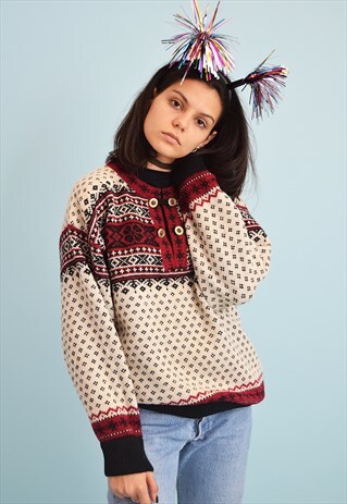 90'S RETRO NORDIC FAIR ISLE OVERSIZED CHRISTMAS JUMPER