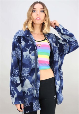 VINTAGE OVERSIZED ZIP UP PATTERNED FLEECE