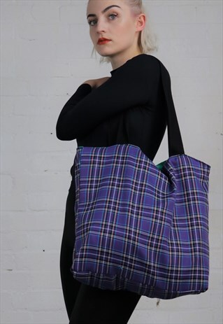 REVERSIBLE BAG IN PURPLE TARTAN/GREEN