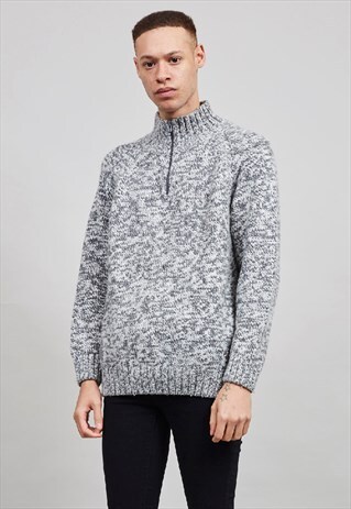 VINTAGE LEE GREY ZIP UP KNIT JUMPER