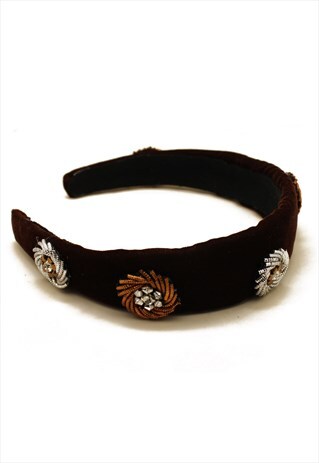 DARK BROWN EMBELLISHED HEADBAND