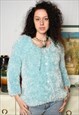 Vintage 80s furry fluffy jumper sweater pullover pastel blue