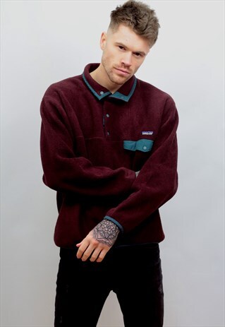 VINTAGE PATAGONIA SYNCHILLA 1/4 FASTENING FLEECE IN MAROON