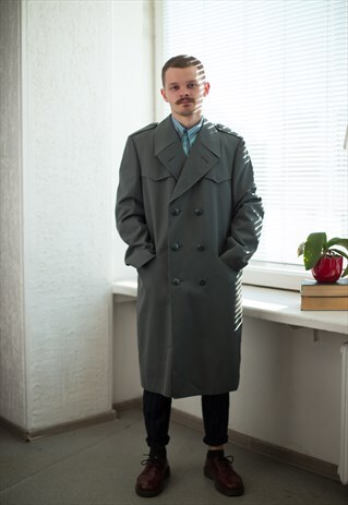 VINTAGE 70'S GREY GREEN MILITARY COAT