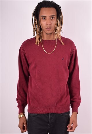 NAUTICA MENS VINTAGE JUMPER SWEATER LARGE MAROON 90S