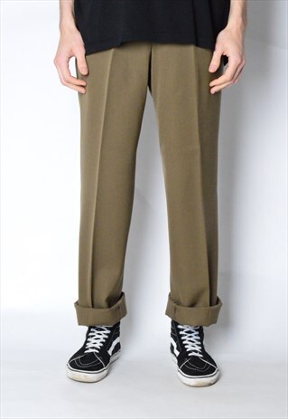 VINTAGE 80S KHAKI BROWN WOOL BLEND PANTS