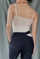 VINTAGE 80S BODYSUIT IN IVORY SEE TROUGH LACE XS-M
