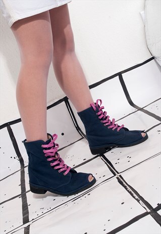VINTAGE LACE-UP ANKLE BOOTS 70S TEXTILE SHOES