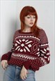 VINTAGE ABSTRACT JAZZY CRAZY PATTERNED JUMPER MAROON