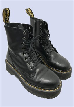 Black Smooth Leather Jadon Platform Lace Up Zip Boots