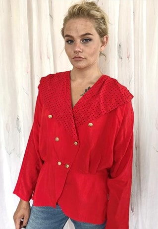 BRIGHT RED LONG SLEEVE ASYMETRICAL BLOUSE
