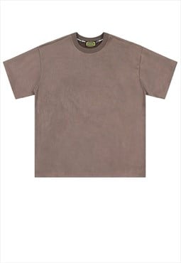 Velvet t-shirt solid colour tee grunge top in light brown 