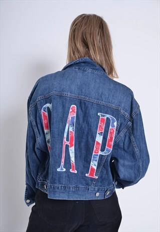 VINTAGE GAP BIG LOGO SPELLOUT DENIM JACKET BLUE